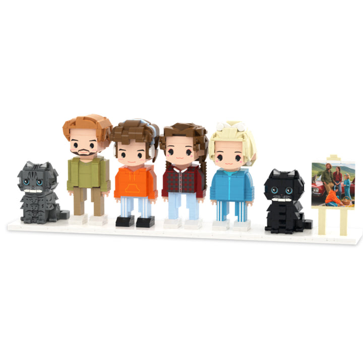Custom Full-Body Cute Brick Figures of 4 People and 2 Cats with Frame Personalized Anniversary Gift Birthday Gift