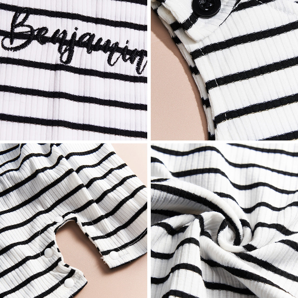 Personalized Rib Stripe Sleeveless Jumpsuit with Embroidered Name Gift for Toddler Kids