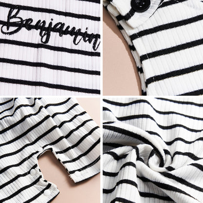 Personalized Rib Stripe Sleeveless Jumpsuit with Embroidered Name Gift for Toddler Kids