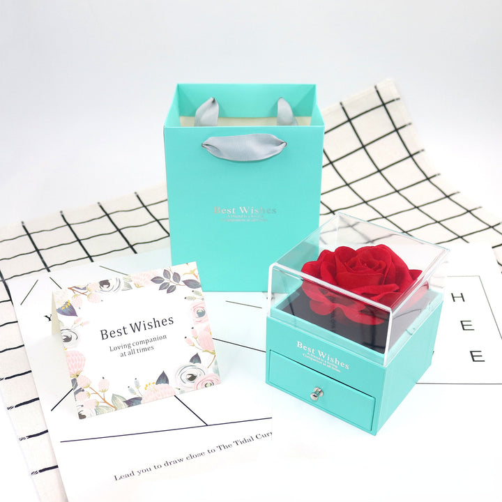 Rose Jewelry Gift Box with Greeting Card and Gift Bag