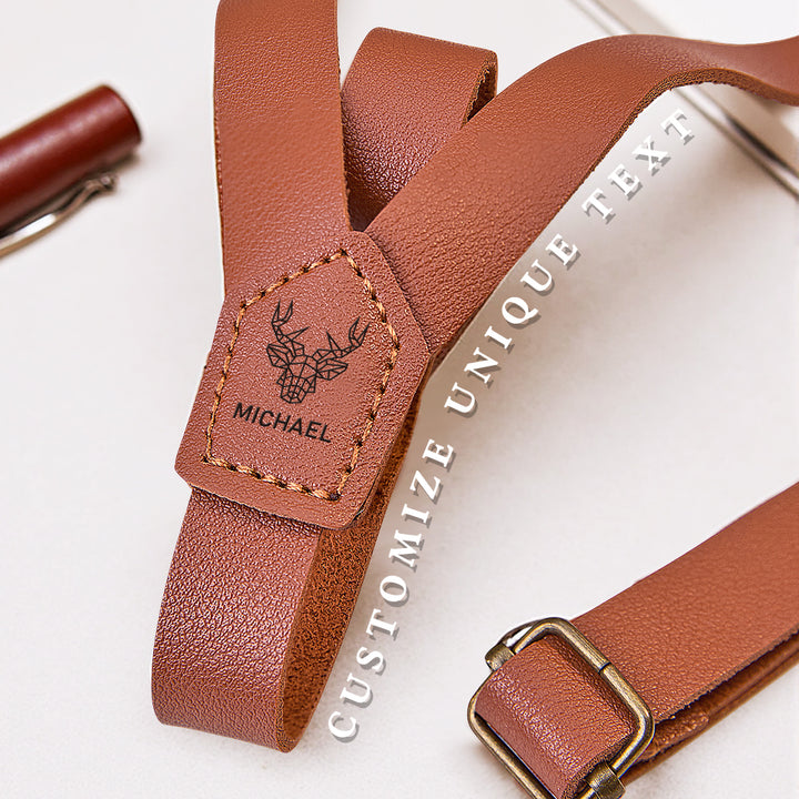 Personalized Men's PU Suspenders with Engraved Name Gifts for Men Groomsmen Accessory