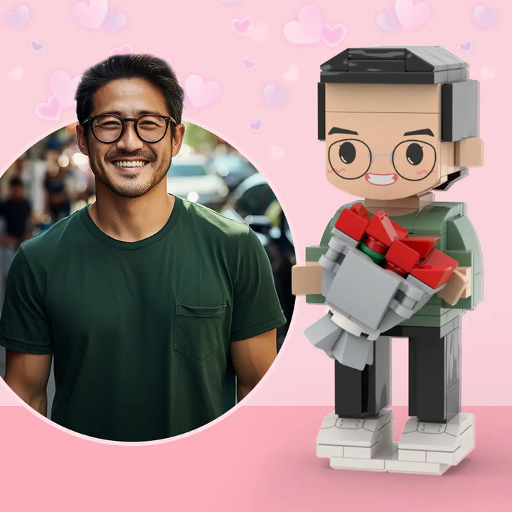 Full Body Customizable 1 Person Custom Cute Brick Figures with Rose Small Particle Block Toy
