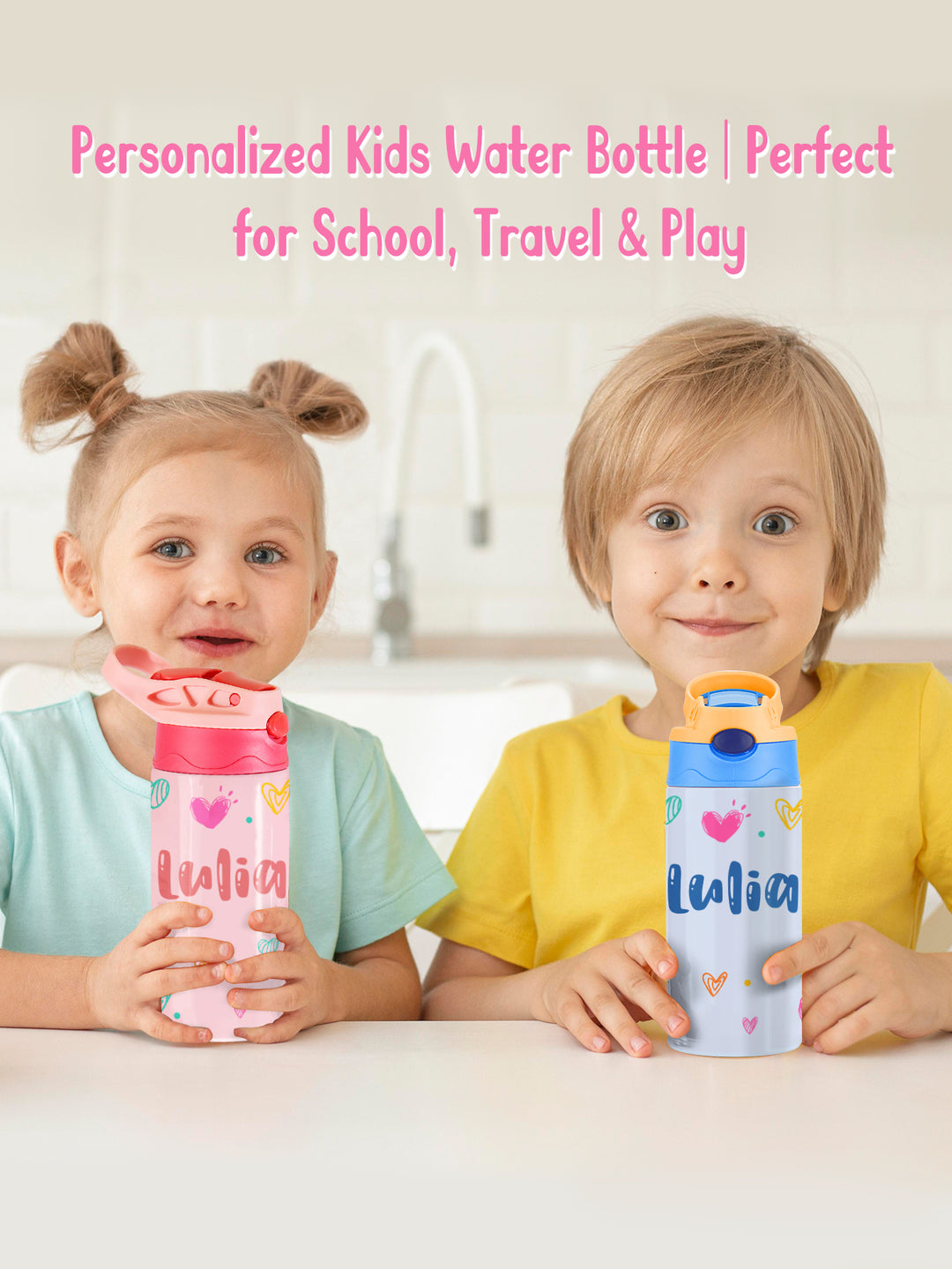 Custom Name Heart Stainless Steel Water Cup Children's Day Gift for Kids