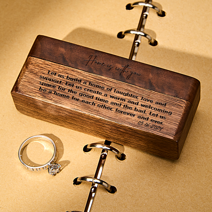 Personalized Engraved Wood Rings Bearer Box with Vow of Happiness Wedding Proposal Gift for Couple