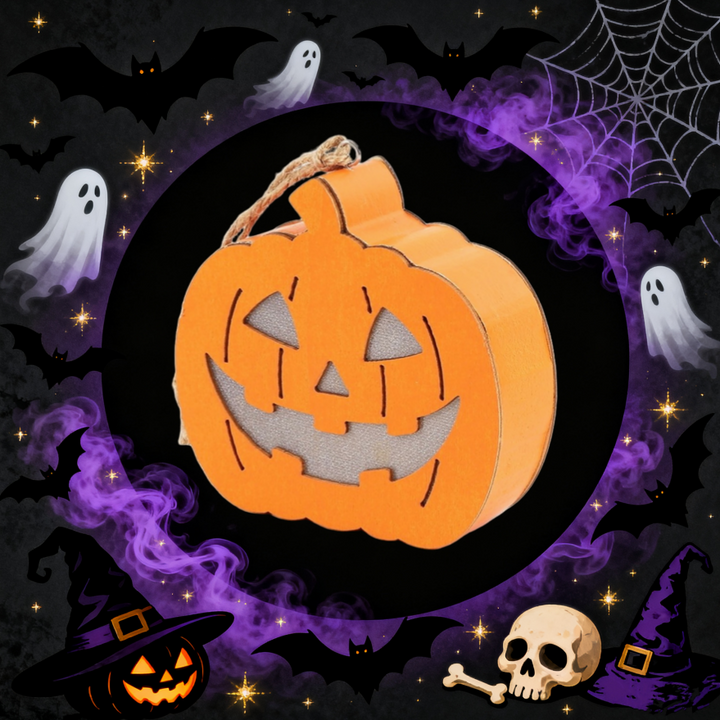 Halloween Wooden Pumpkin Light – Spooky Home Decor & Party Supplies
