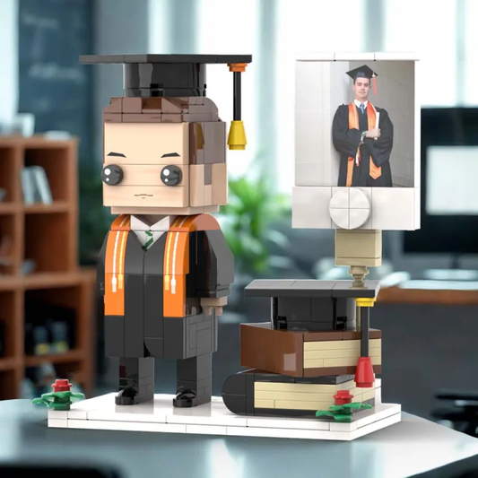 Full Body Customized 1-Person Brick Figure with Photo – Graduation Season Theme Figure, Unique Custom Graduation Gift for Students