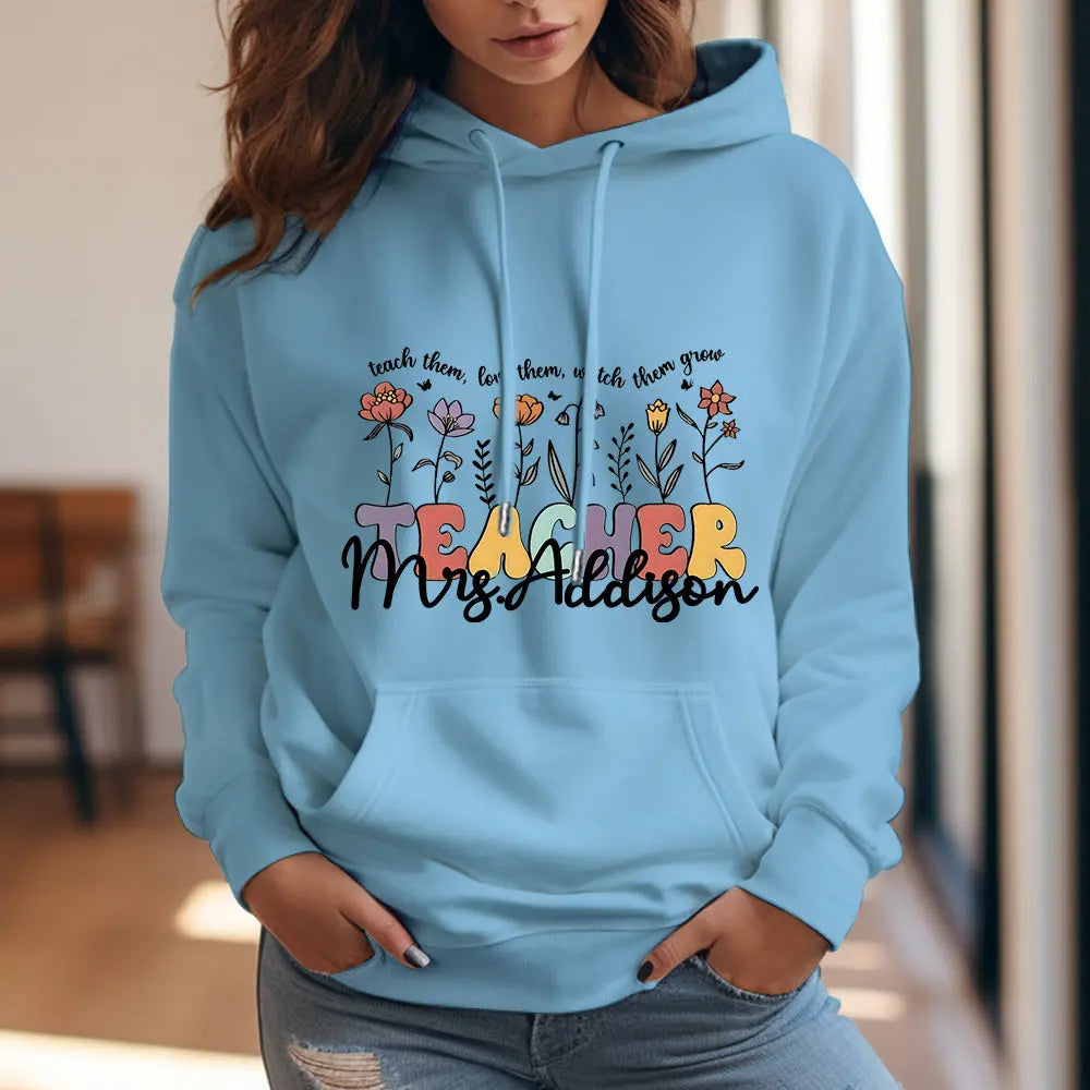 Personalized Wildflower Hooded Sweatshirt Teacher Custom Name Hooded Sweatshirt Back to School Gifts