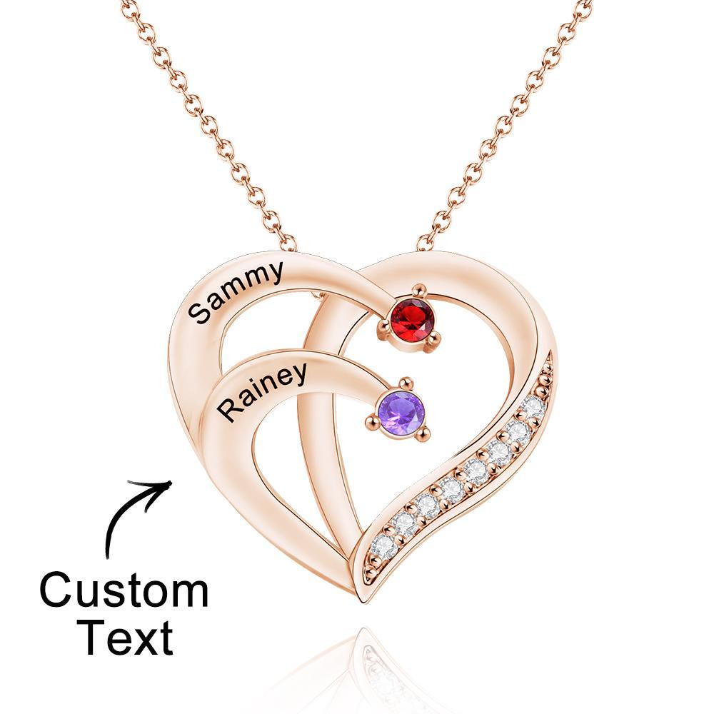 Engraved 2-4 Names Heart Shaped Necklace With Birthstone