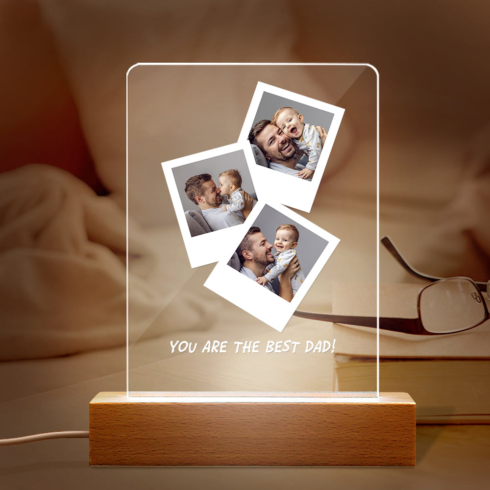 Father's Day Gift Personalized Photo Wooden Base Night Light for Dad