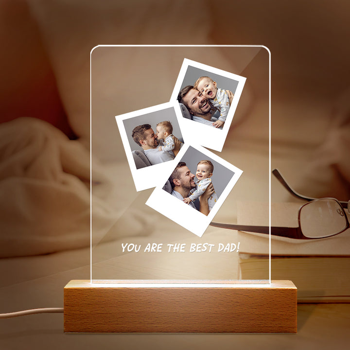Father's Day Gift Personalized Photo Wooden Base Night Light for Dad