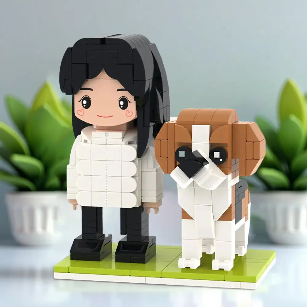 Full Body Customizable Cute Brick Figures Personalized Brick Figures with Dog Small Particle Block Toy