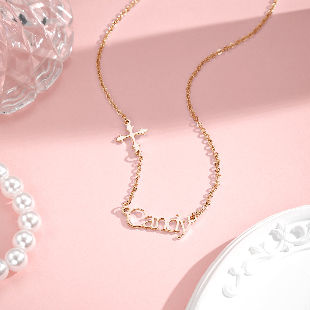 Personalized Name Necklace Cross Religious Jewelry Baptism Birthday Gift for Her