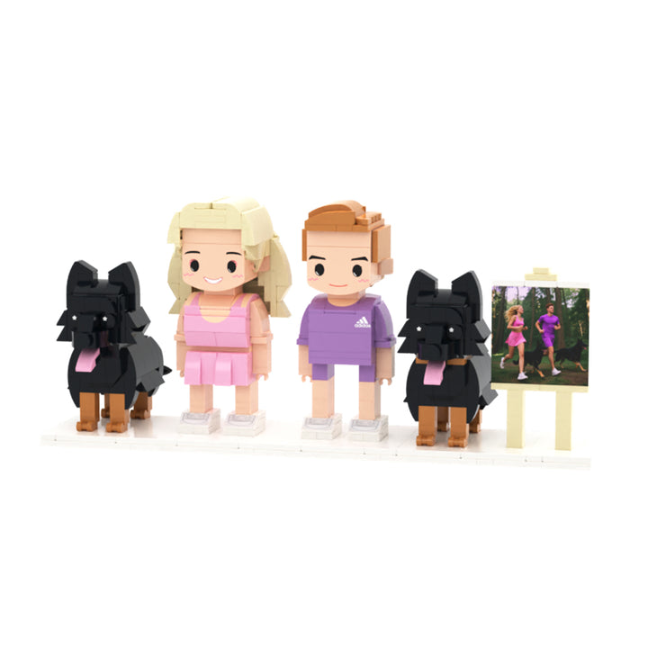 Custom Full-Body Cute Brick Figures of 2 People and 2 Dogs with Frame Personalized Anniversary Gift Birthday Gift
