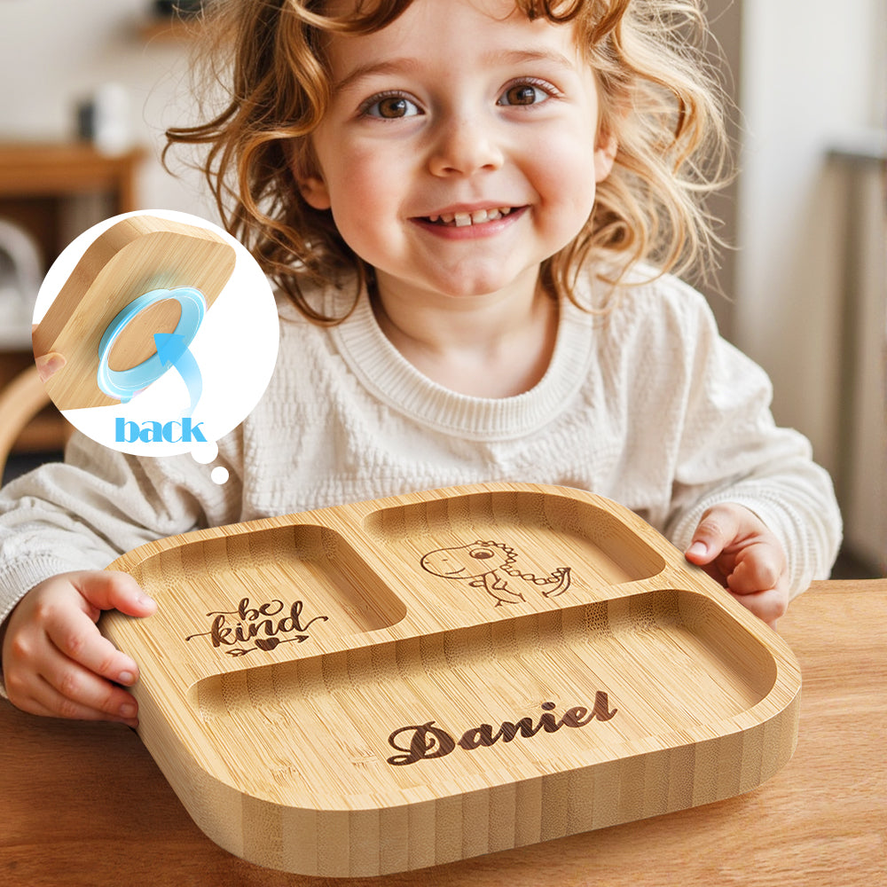 Personalized Square Bamboo Suction Plates with Name Baby Cutlery Gift for Kids
