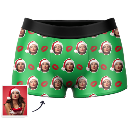 Customized Face Boxers Christmas Hat Printed Underwear with Picture