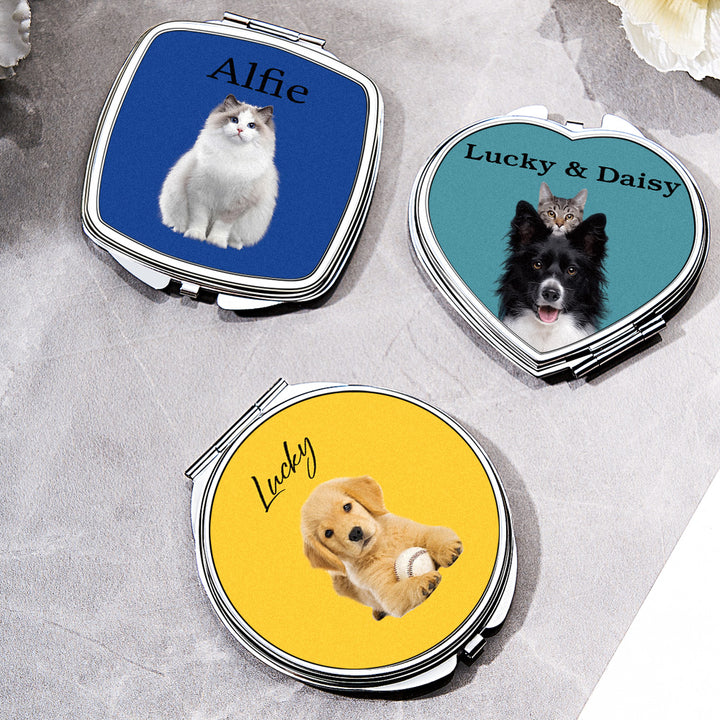 Personalized Pet Portrait Compact Portable Mirror Travel Birthday Gift for Pet Lover