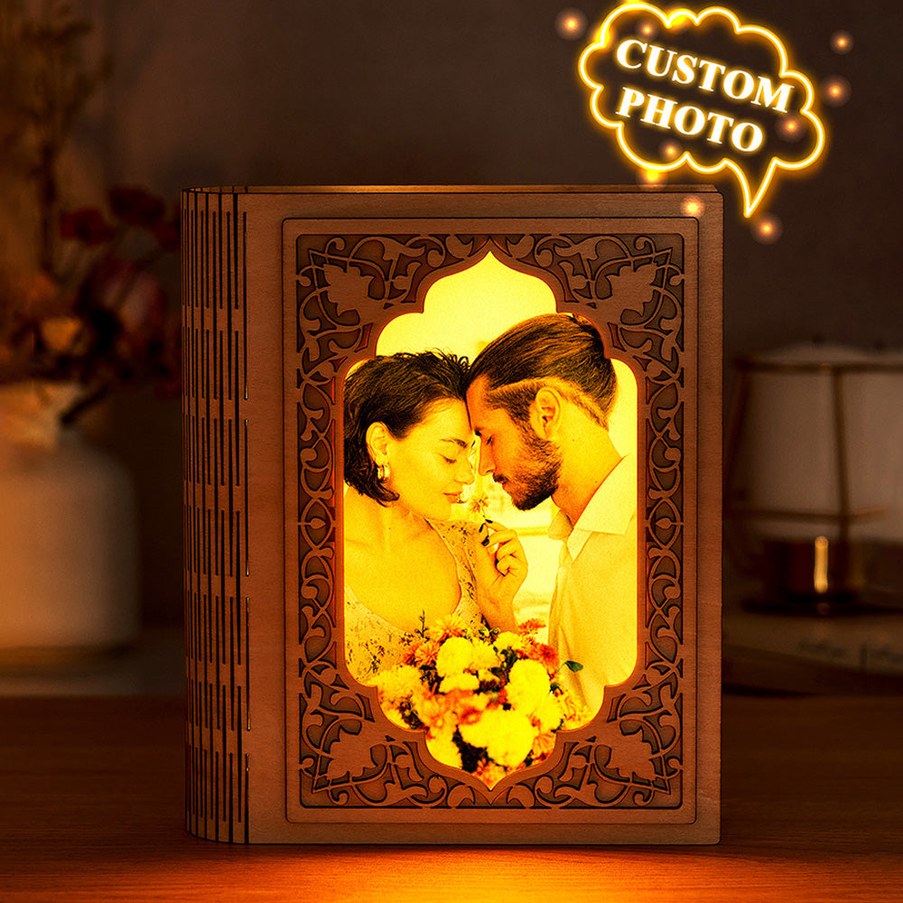 Personalized Mirror Photo Frame Grimoire Shape Light Gift for Book Lovers