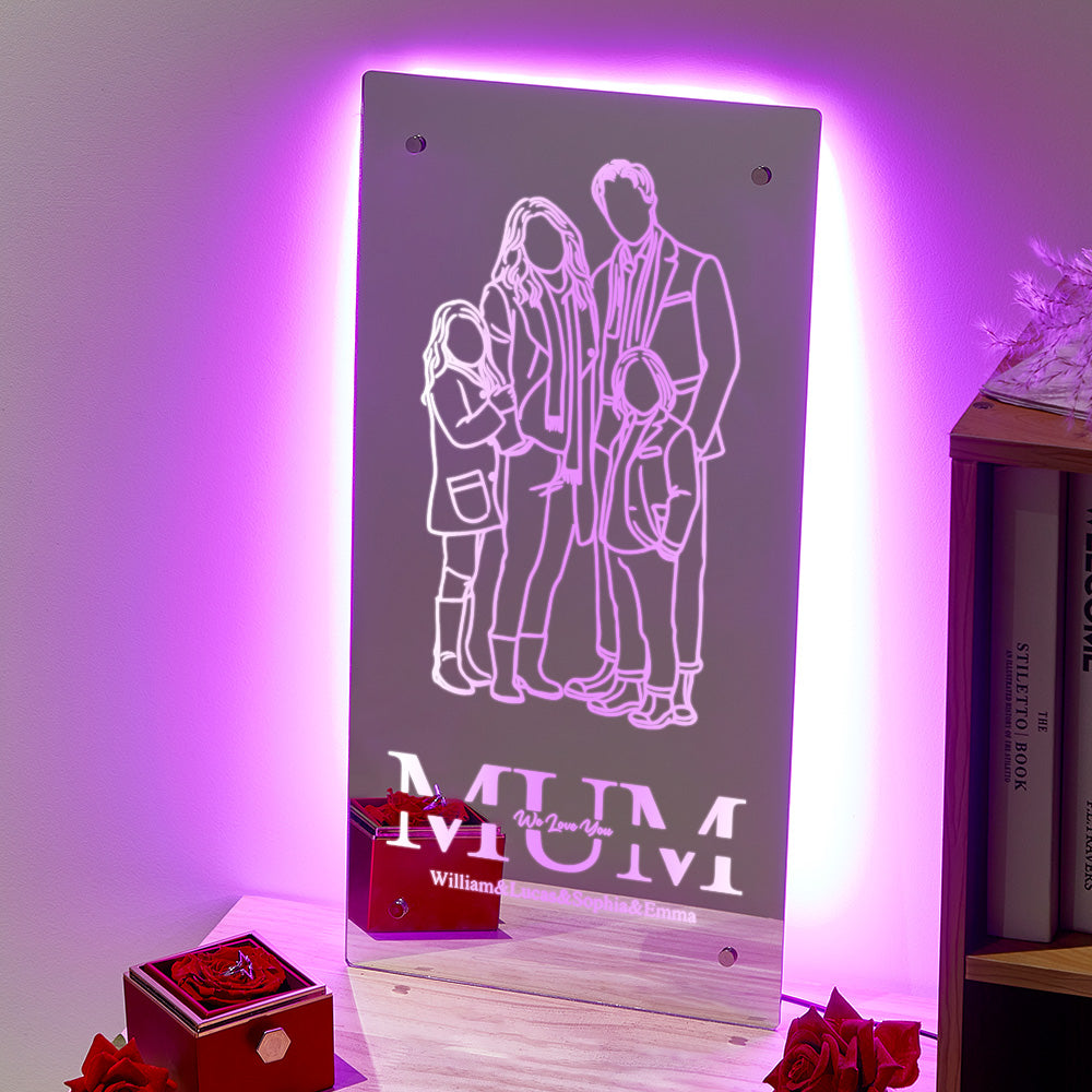Personalized Mirror Light Silhouette Photo Mirror Light Mother's Day Gifts for Mom