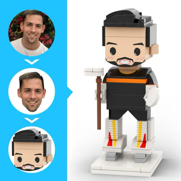 Custom Head 1 Person Cute Brick Figure Ice Birthday Gift Hockey Theme Anniversary Gift for Puckster