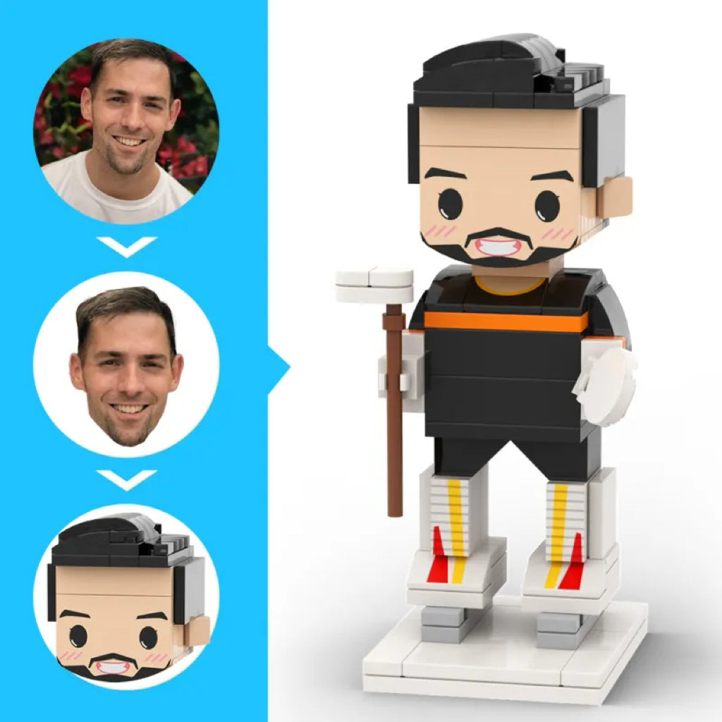 Custom Head 1 Person Cute Brick Figure Ice Birthday Gift Hockey Theme Anniversary Gift for Puckster