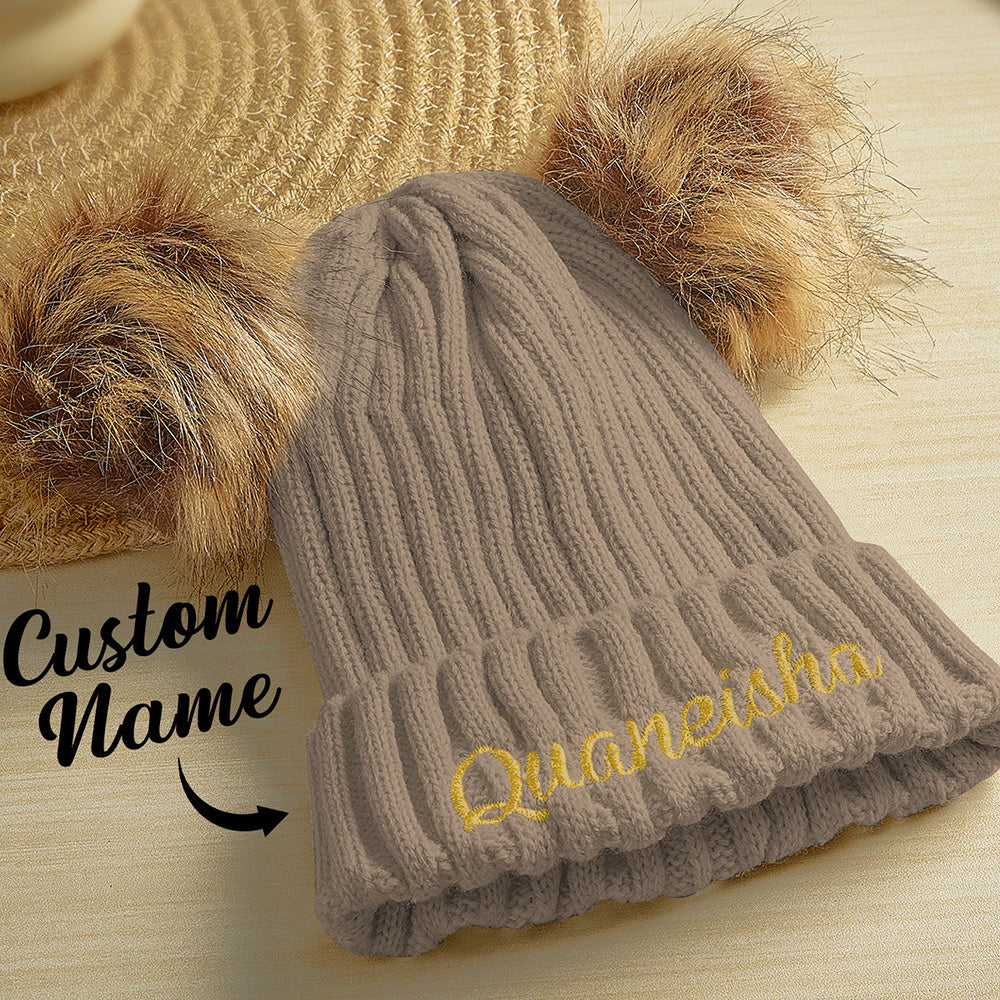 Personalized Mom and Baby Warm Beanie Hats Cotton Knitted Parent-Child Hat with Embroidered Names