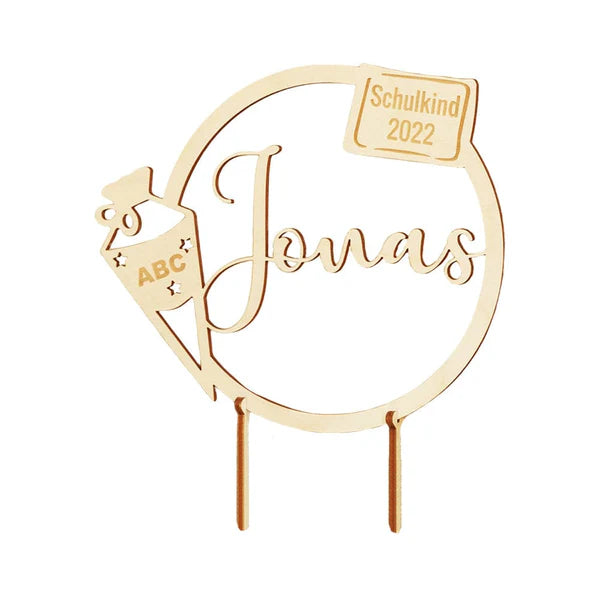 Custom Name Cake Topper Personalized Wooden School Child Cake Decoration