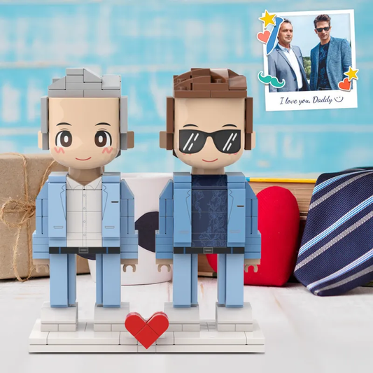 Full Body Customized 2 People Duddu Brick Figures Creative Father's Day Gift Stylish Grey Hair Old Daddy And Me