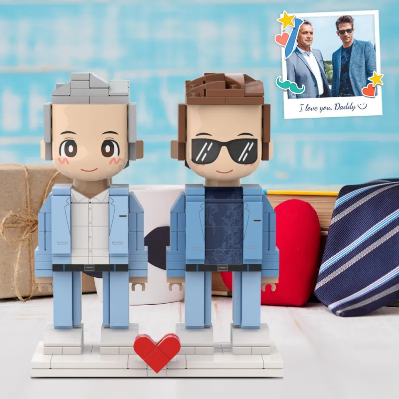 Full Body Customized 2 People Duddu Brick Figures Creative Father's Day Gift Stylish Grey Hair Old Daddy And Me