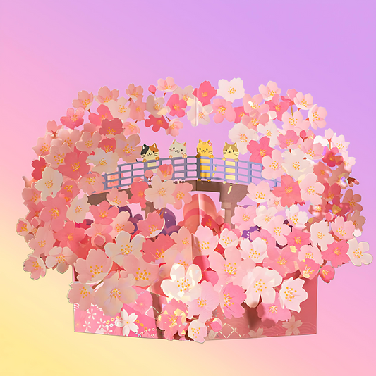 Creative 3D Pop Up Greeting Card Sakura Cat Pop Up Card