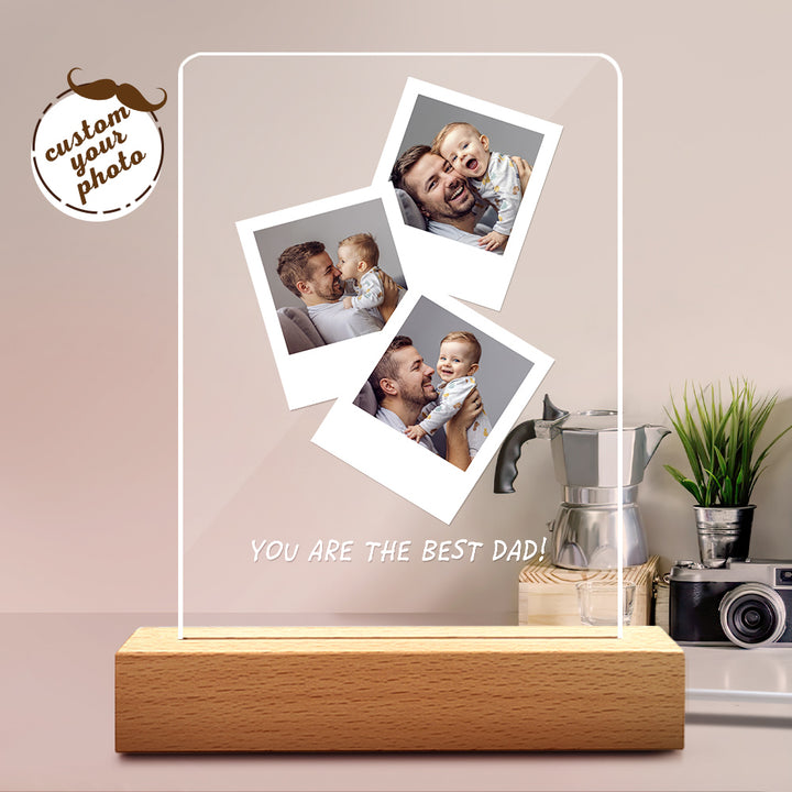 Father's Day Gift Personalized Photo Wooden Base Night Light for Dad