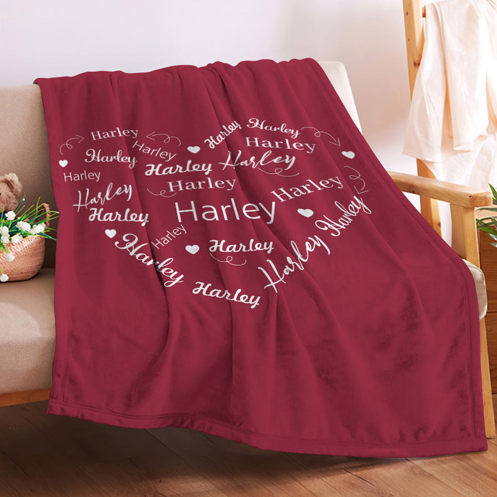Custom Name Heart Shaped Blanket Personalized Valentine's Day Blanket