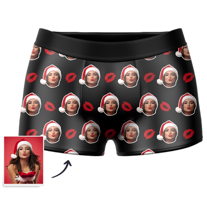 Customized Face Boxers Christmas Hat Printed Underwear with Picture
