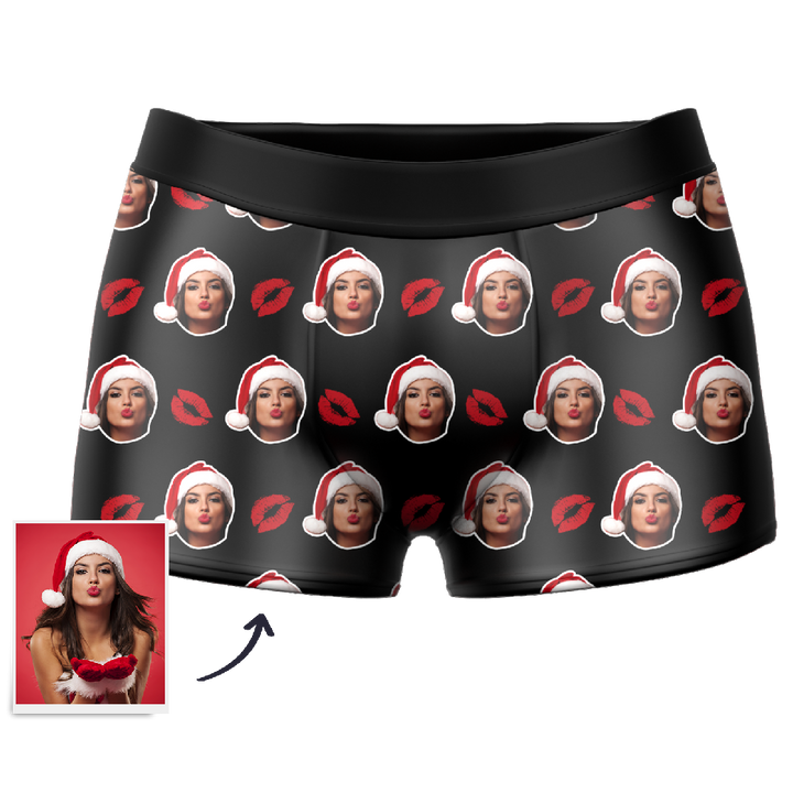 Customized Face Boxers Christmas Hat Printed Underwear with Picture