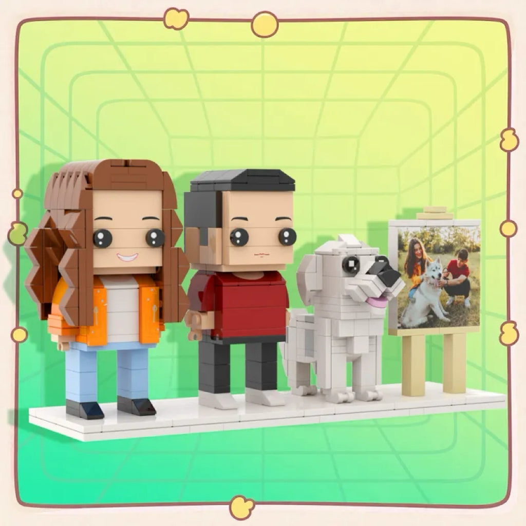 Custom Full-Body Brick Figures of 2 People and Cute Dog with Frame Personalized Anniversary Gift Birthday Gift