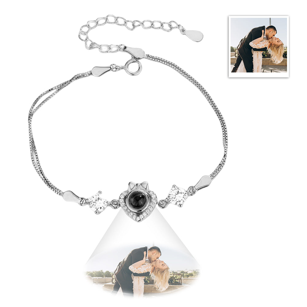 Custom Bow Heart Bracelet Personlized Projection Bracelet 925 Sterling Silver