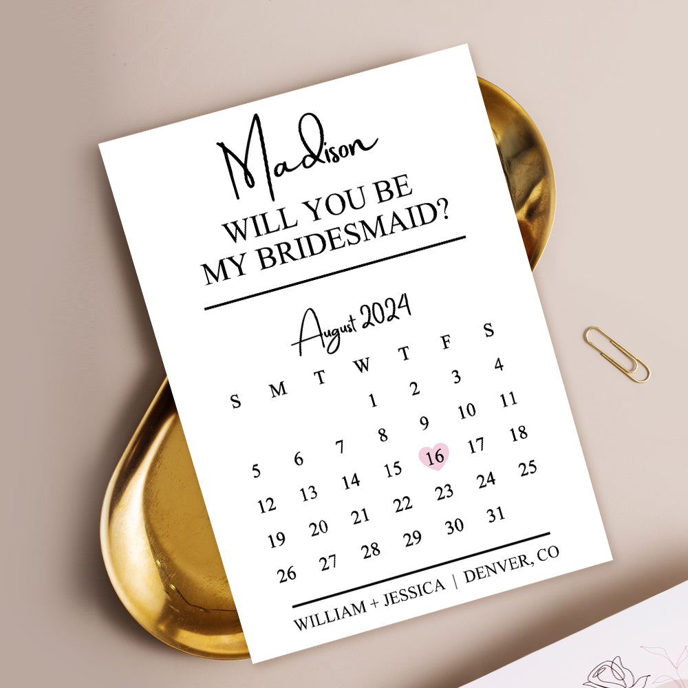Personalized Bridesmaid Proposal Calendar Card Will You Be My Bridesmaid Wedding Date Card