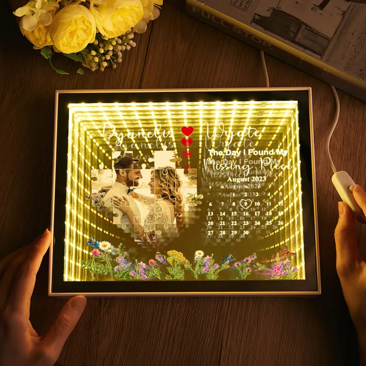 The Day I Found My Missing Piece Light Customize Photo and Calendar Custom Name Personalized Gift For Couple