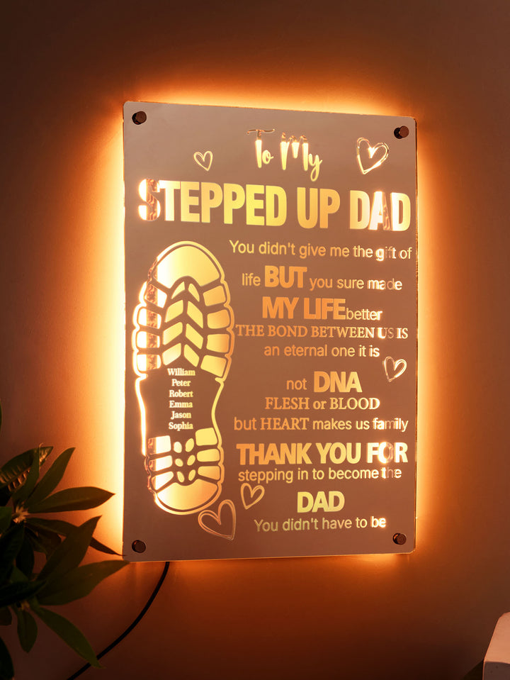 Personalized Stepped Up Dad Mirror Light Dad's Footprint Sign Gift for Father's Day
