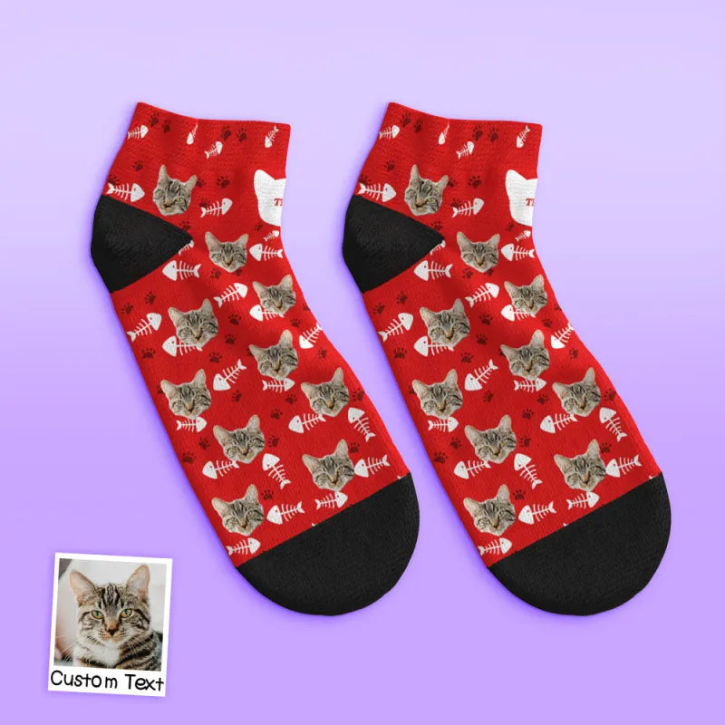 Custom Face Low Cut Ankle Socks with Cat Gift for Pet Lover