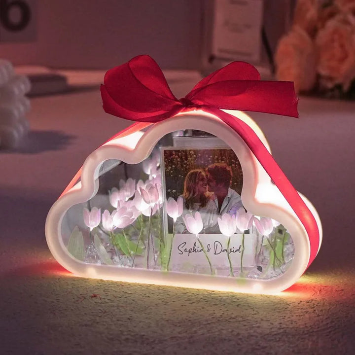 Custom Photo Cloud-shaped Tulip Rectangle Lamp Flower Infinity Mirror Box Infinity Mirror Flower with Your Picture and Text DIY Kit