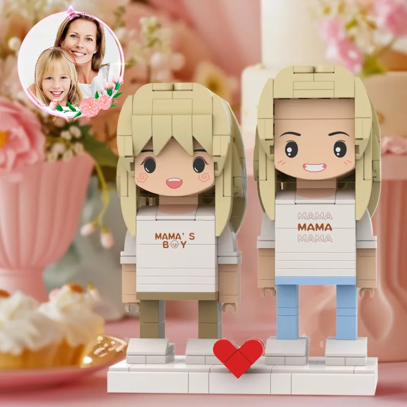 Mother's Day Matching Shirt Style Brick Figures Mama's Boy Customizable Head 2 People Custom Brick Figures Gift for Mom On Mother's Day