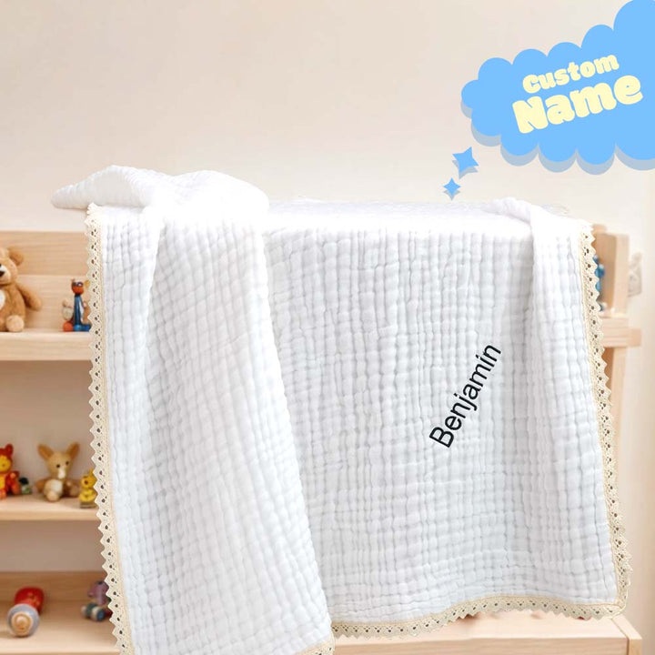 Personalized Lace Blanket with Embroidered Name Gift for Baby