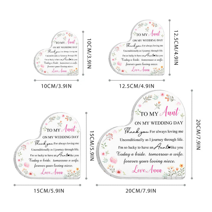 Personalized Aunt Of The Bride Heart Acrylic Plaque Custom Wedding Gift for Auntie From Bride