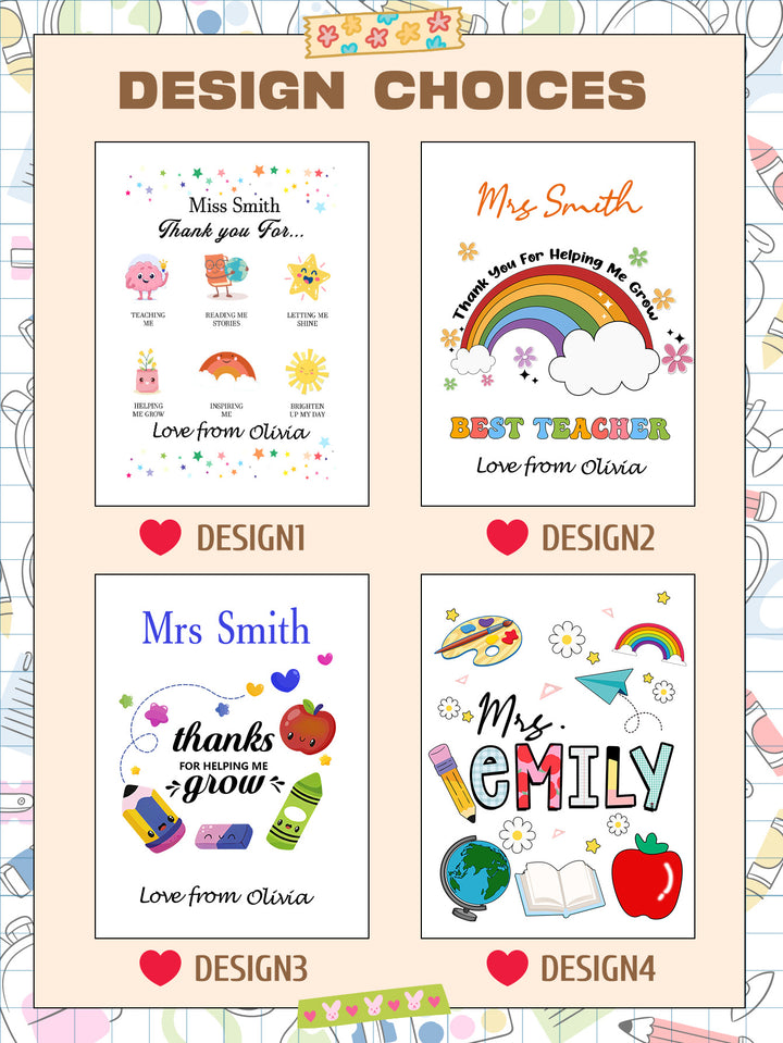 Custom Name Back to School Transparent Night Light with Rainbow Design White Light Teacher's Day Gift