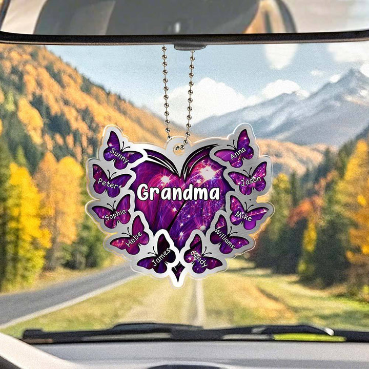 Personalized Heart Butterfly Ornament with Family Name Car Ornaments Rearview Mirror Decoration Gifts