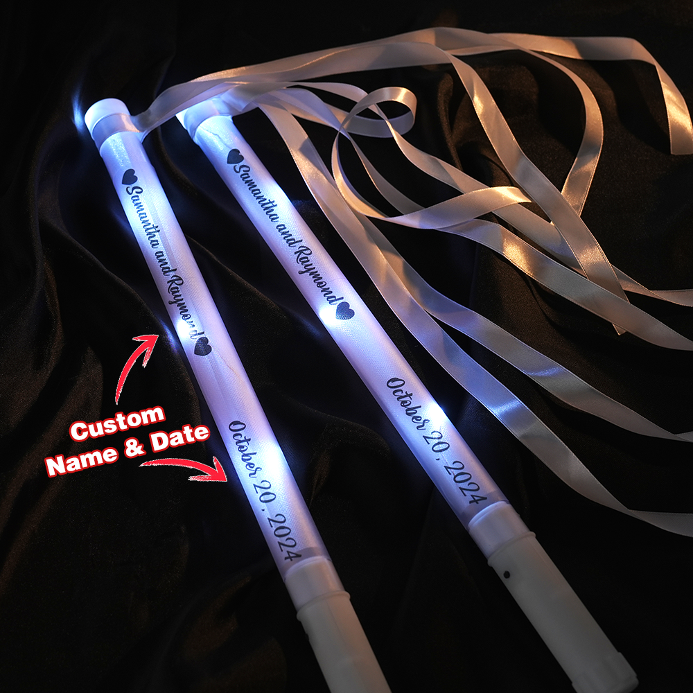 Personalized Light Up LED Stick Wedding Wands with Ribbon Lights Wedding Party Favor with "Made in China" Label