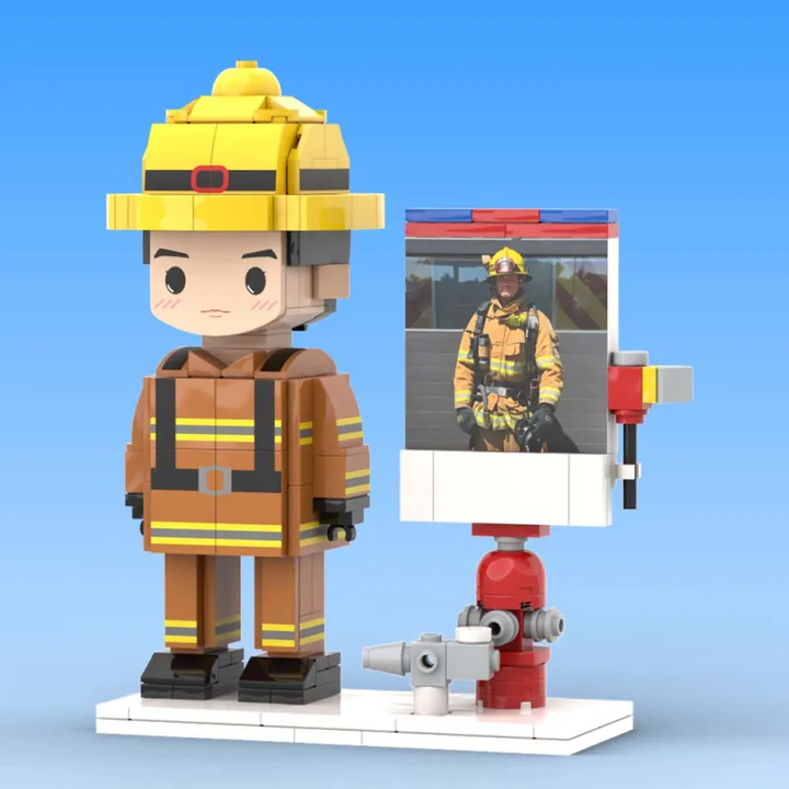 Full Body Customized 1 Person Brick Figures with Photo Firemen Theme Gift Birthday Gift Valentines Gift Father's Day Gift for Firefighter