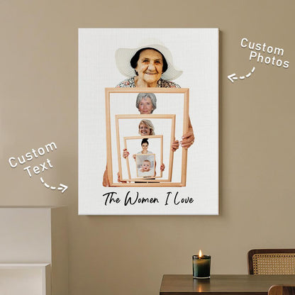 The Three/ Four/ Five Ages of the Generations Painting Custom Photo Canvas Ornament Mother's Day Gift Without Frame