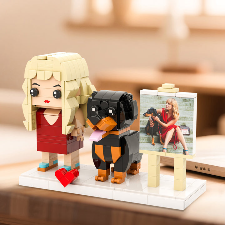 Custom Full-Body Brick Figures of 1 Person and Dog with Frame Personalized Anniversary Gift Birthday Gift