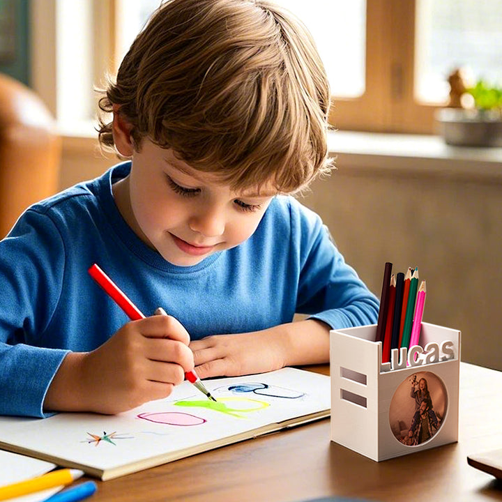 Personalized 3D Print Photo Pen Container with Name Brush Pot Gift for Kid